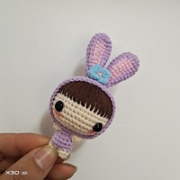 Porte-clés artisanal en crochet, pendentif en pur coton, mini poupée panda en costume