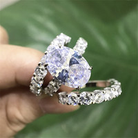 Vente chaude Trio bague pour femmes 925 argent Sterling coupe ovale CZ bijoux fiançailles bande de mariage anneaux ensemble