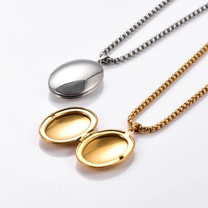 Colgante Ovalado Pulido de Acero Inoxidable, Collar con Medallón Personalizado con Imagen y Texto, Joyería para Regalo de Amigos y Enamorados - Product Image 2