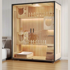 Vente en gros de villa pour chat en bois massif, grande enclos interactive pour chat avec porte en verre trempé - Product Image 3