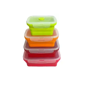 4 Stuks Siliconen Opvouwbare Bento Opvouwbare Voedselopslagcontainer Lekvrije Lunchbox Draagbare Buitenpicknick