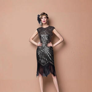 Robe Charleston style Charleston des années 1920, inspirée du Grand <span class=keywords><strong>Gatsby</strong></span>, noire, longue, naturelle, sexy, pour soirée, déguisement - Product Image 2