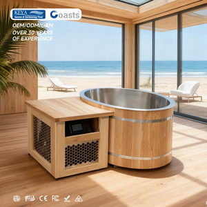 Bain de glace ovale en cèdre rouge avec revêtement en acier inoxydable commercial, bain de glace avec refroidisseur, baignoire à glace - Product Image 1