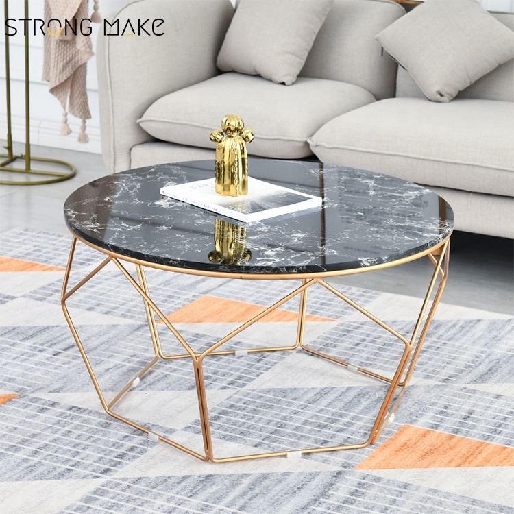 En Acier inoxydable Or Rose Table D'appoint En Marbre Artificiel Table Basse Ronde