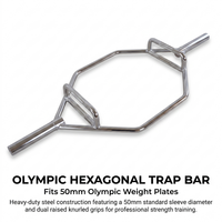 Barre hexagonale Olympique 50 mm chromée avec poignées moletées doubles pour entraînement de soulevé de terre et de shrug