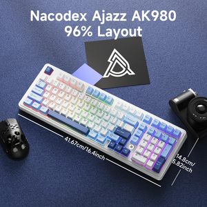 Clavier mécanique DIY Ak980 Flying Fish Switch (couleurs d'usine bleu-blanc-marine) Tri-mode RGB - Product Image 5