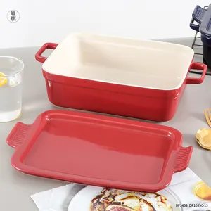 Прямоугольная поднос для выпечки из керамики, набор для выпечки, керамическая посуда для выпечки с крышкой, посуда и сковороды для выпечки