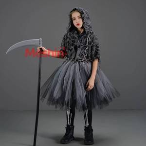 Costume d'Halloween MS pour fille, tutu, déguisement mystérieux de la mort, robe de cosplay avec faucille - Product Image 1