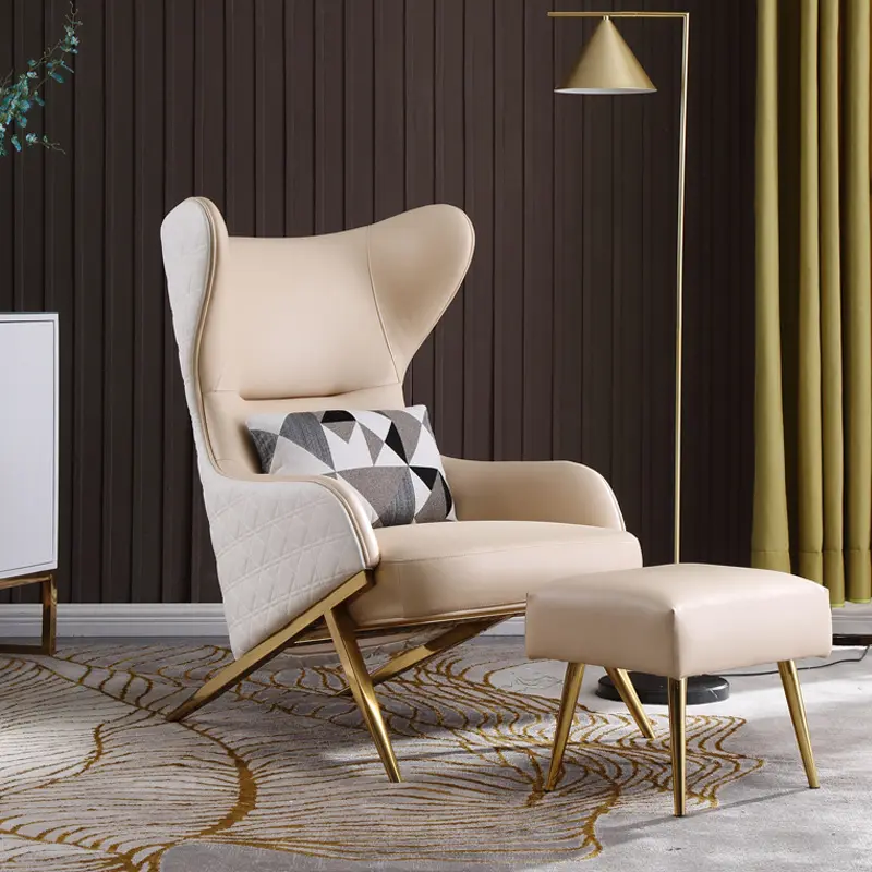 Set kursi kulit malas, Nordic mewah modern santai aksen santai furnitur rumah ruang tamu kursi sofa