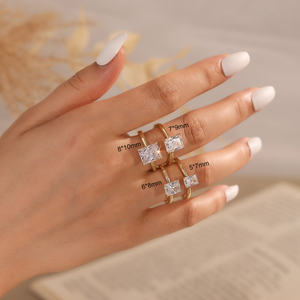 RINNTIN LZR39 corte radiante 8A Zirconia cúbica CZ solitario boda promesa anillos anillo de compromiso de plata para mujer - Product Image 2