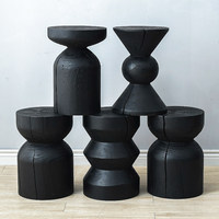 Tabouret en bois style Wabi-sabi, en bois massif carbonisé noir, pouf décoratif pour chevet, maisons d'hôtes, chambre à coucher, ou comme meuble à chaussures