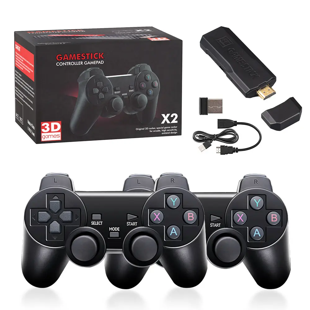 Game Stick 4K128GB Console de jeu vidéo Manettes sans fil 2.4G Sortie HD 40 + Simulateurs 40000 + Jeux Intégrés