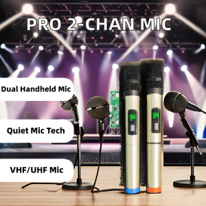 Hệ thống micro không dây chuyên nghiệp 2 kênh VHF, micro cầm tay kép di động, chức năng khử tiếng ồn, karaoke UHF - Product Image 3