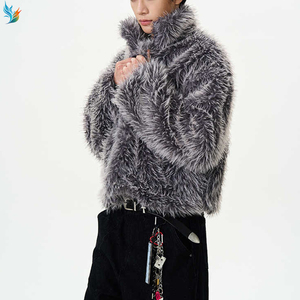 <span class=keywords><strong>Manteau</strong></span> <span class=keywords><strong>d</strong></span>'<span class=keywords><strong>hiver</strong></span> streetwear chaud <span class=keywords><strong>pour</strong></span> <span class=keywords><strong>homme</strong></span>, coupe oversize, en fausse fourrure grise, style shaggy, avec col montant, idéal <span class=keywords><strong>pour</strong></span> le quotidien - Product Image 2