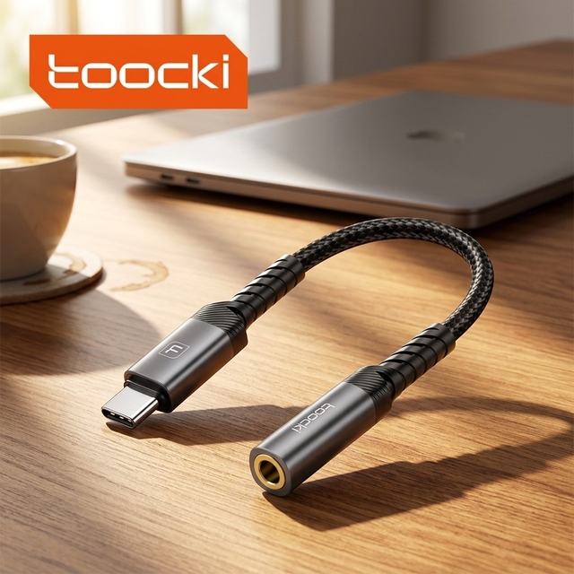 Toocki Wide-Compatible Audio Dongle USB-C to 3.5mm & Premium Material Stable Signal for Desktop Use