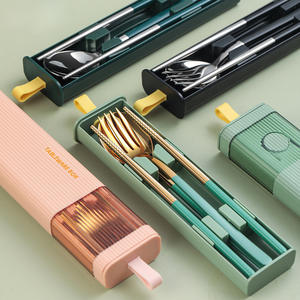 Ensemble de couverts de voyage portables en acier inoxydable de haute qualité (cuillère, fourchette, baguettes) avec boîte en PP écologique pour le camping en plein air - Product Image 1