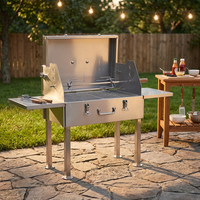 Barbecue à charbon de bois triple churrasco en acier inoxydable avec chariot, brochettes brésiliennes et rôtissoire rotative pour grillades