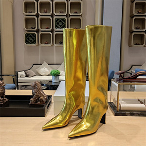 Glossy Material Fashion Autumn and Winter Casual Sexy Luxury Gold <b>Boots</b> for Women - Product Image 1