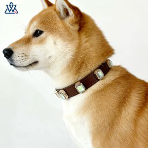 Collier pour animaux de compagnie en strass, cuir de luxe, couleur unie, pour grands chiens, toutes saisons - Product Image 3