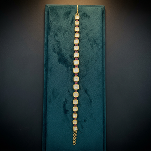 Impresionante pulsera vintage de oro de 18 quilates con eslabones y rubíes de corte redondo con engaste de bisel y piedras Polki para mujer, joyería hecha a mano. - Product Image 3