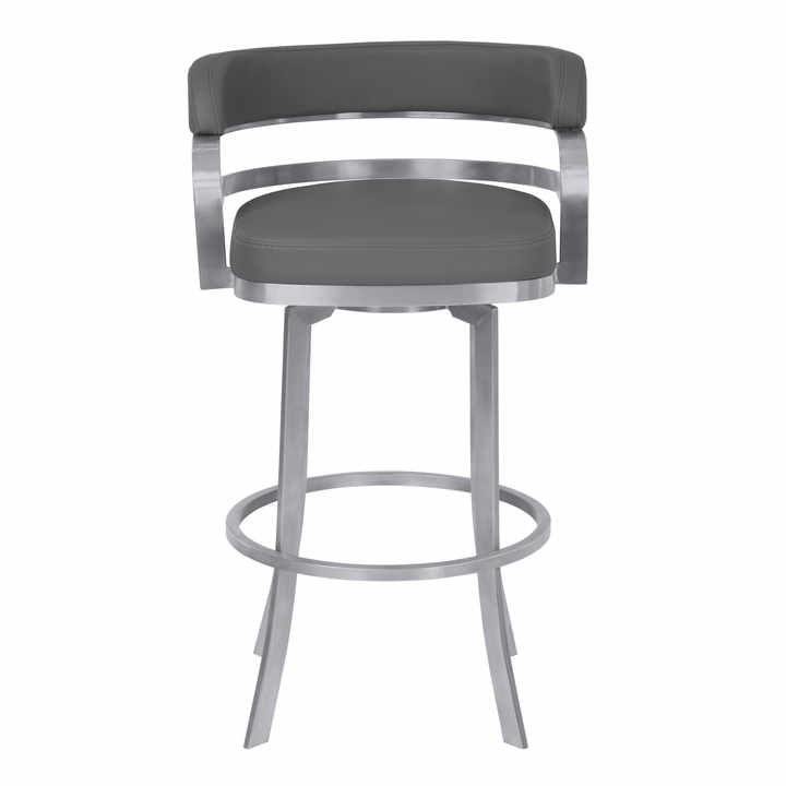 HMS 26\" Gray and Silver Faux Leather Counter Height Bar Chair with Iron Swivel & Low Back Sleek Swivel Design