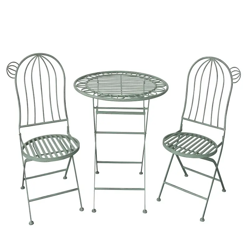 Antique Wrought <span class=keywords><strong>Sắt</strong></span> Gấp Bàn Và <span class=keywords><strong>Ghế</strong></span> 3 Piece Bistro Set <span class=keywords><strong>Ngoài</strong></span> <span class=keywords><strong>Trời</strong></span> Vườn Đồ Nội Thất
