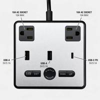 Centro de Conexión Inteligente para Hoteles: Reloj Despertador Digital con Tomas de Corriente con Protección Contra Sobretensiones, Estación de Carga Rápida con Doble USB-A y Tipo-C PD