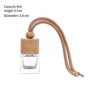 Elegante Botella Difusora de Aceites Esenciales para Coche, Mini, Cuadrada, de Vidrio, Vacía, de 8 ml, con Tapa de Madera Colgante, de Alta Calidad - Product Image 6