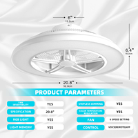 Ventilateur de plafond intelligent WiFi sans pales de 20 pouces avec lumière RGB, haut-parleur, commande vocale via application Alexa, 6 vitesses, intensité réglable, profil bas pour salon
