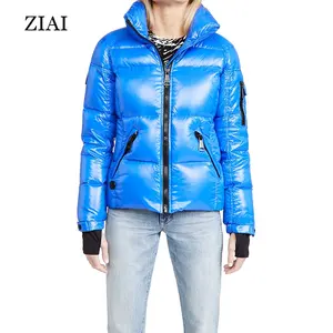 Nova Chegada Inverno Brilhante Algodão-acolchoamento Bolha Curta jaqueta feminina e casacos em azul