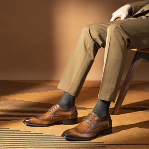Chaussures Oxford classiques britanniques de haute qualité en cuir véritable pour hommes, à lacets, bout pointu, légères, pour le bureau et les occasions formelles - Product Image 3