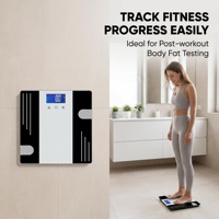 Báscula de Grasa Corporal Rectangular de Vidrio Templado con Capacidad de Carga Máxima de 180 kg, Pantalla LCD Retroiluminada en Azul, Funciona con Batería, para Medir el Contenido de Agua y Grasa Corporal en el Hogar