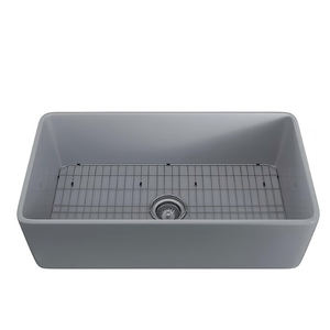 Évier de cuisine moderne Matt Basln 30 pouces, cuve simple, en porcelaine, avec plateau, carré, sans robinet, en laiton - Product Image 1