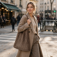 Sac fourre-tout en tricot texturé ondulé, sac à bandoulière hobo à maille ouverte, tons terreux en stock, couleurs personnalisées disponibles, faible MOQ, vente en gros