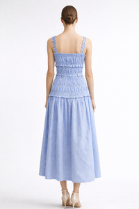SHENGFU Design Originale Abito Midi a Righe Blu per Donna, Elegante Vestito Senza Maniche con Volant a Strati, <span class=keywords><strong>Abiti</strong></span> Personalizzati OEM - Product Image 2