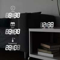 Décoration d'intérieur, horloge numérique LED 3D, minuterie électronique, veilleuse, réveil avec fonction de température, pour mur et bureau