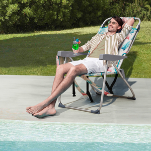 Heightened Oxford Cloth Silver White Aluminum Tube Beach <b>Chair</b> - Product Image 2