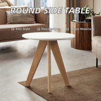 Petite table basse en bois de couleur naturelle, simple et créative, petite table ronde blanche. Table d'angle polyvalente pour le salon.