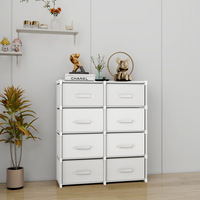 Cómoda con 4 Cajones de Tela, Estructura de Acero, MDF, Tela No Tejida, para Sala de Estar, Dormitorio, Pasillo, Color Blanco Nieve