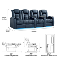 Canapé inclinable quatre places pour home cinéma, extensible, en cuir véritable, avec mousse à mémoire de forme, éclairage d'ambiance, table-bac, inclinable électrique pour le jeu
