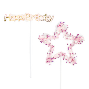 Happy Birthday Star Cake Toppers Mesh Pearl Decorations For Birthday Party Dessert Table - Product Image 5