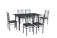 YUKAI Ensemble de table à manger au design moderne avec 4 chaises coussins Dessus de table en verre pour la maison ou l'hôtel pour la Room-DS-014 à manger