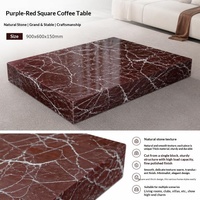 Table basse en marbre naturel violet-rouge 900x600x150mm, table en pierre à profil bas, style moderne minimaliste pour salon AU