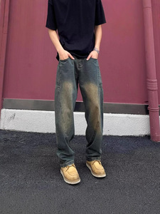 Yipi Shuai 100% ผ้ายีนส์ทรงตรงขนาดกลางสไตล์อเมริกันสำหรับฤดูใบไม้ผลิและฤดูใบไม้ร่วง - Product Image 2