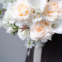 Buket Pernikahan Buatan Tangan dari Bunga Mawar Putih Calla Lily Sutra, Tahan Lama, untuk Pengantin Wanita, Dekorasi Pernikahan