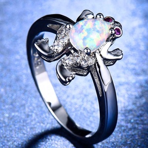 925 Sterling Silver Red Zircon Birthstone Wedding <strong>Ring</strong> CZ Pear Cut Blue White Fire Opal <strong>Frog</strong> <strong>Rings</strong> for Women - Product Image 3