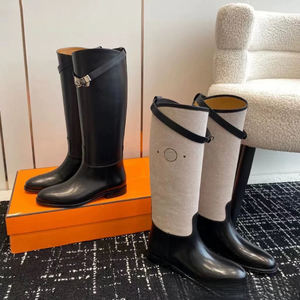 महिलाओं के जूते घुटने के उच्च फ्लैट वाली निचली एड़ी के जूते - Product Image 5