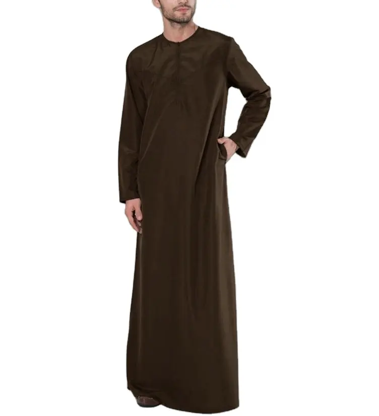 Hot Sale Wholesale Traditional Muslim Men Solid Clothing O-neck Long Sleeve Abaya Dress Saudi Arab Islamic Kaftan Zipper Robe