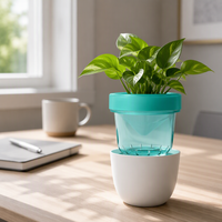 Pot Bunga Plastik Nordic Self-Watering untuk Meja, dengan Reservoir Air, untuk Rumah, Kantor, dan Ambang Jendela