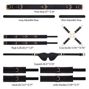6피스 조절 가능한 수갑 발목/허벅지 수갑 눈가리개 크로스 웨이스트 스트랩 성인 커플 장난감 BDSM 구속 키트 세트 - Product Image 5